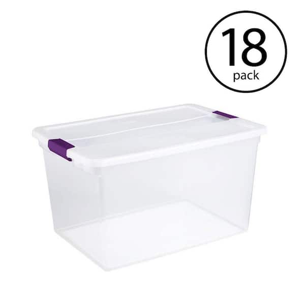 Roughneck 66 Qt/16.5 Gal Stackable Storage Containers, Clear w/Latching  Grey Lids, 4-Pack