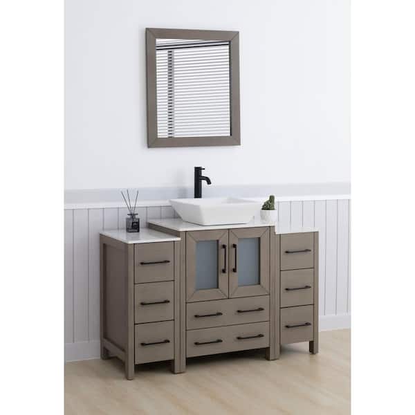 48 in. W Single Basin Driftwood Gray Bath Vanity with White Engineered Marble Top and Mirror