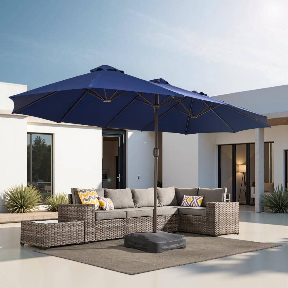 15 ft. × 9 ft. Rectangular Metal Double-sided Market Patio Umbrella with Base and Crank in Royal Blue price history on PriceWatchPro