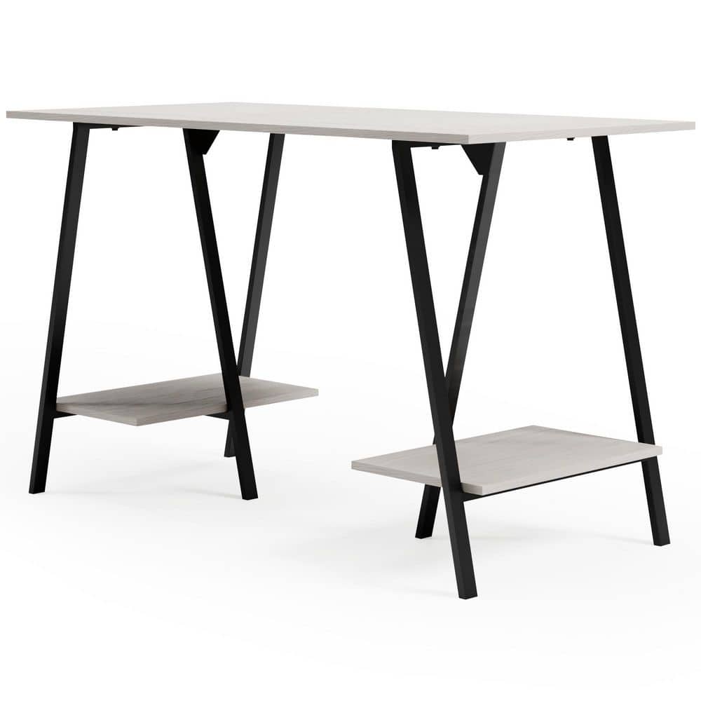 Black and White Transitional Home Office Desk with Shelves