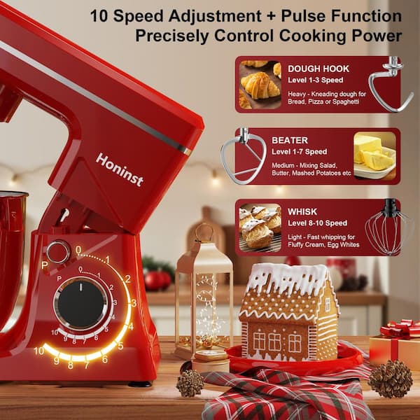 6 qt. 10-Speed in Red Stand Mixer with 8-in-1 Splash Cover and Tilt-Head Design