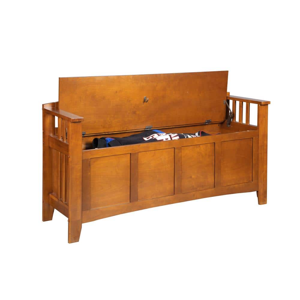 Transitional Medium Brown Wood Veneer Gun Concealment Bench with Storage