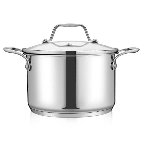 3 qt. Stainless Steel Pot, Glass Lid, Heavy Duty, Dishwasher Safe, For Induction, Gas and Ceramic Cooktops