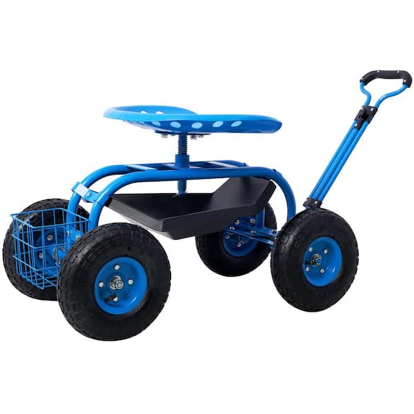 Tatayosi Blue Rolling Garden Scooter Garden Cart with Wheels and Tool Tray, 360-Swivel Seat