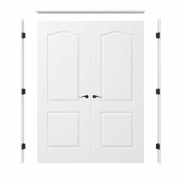 60 in. x 80 in. 2-Panel Round Top Universal-Hand Painted Solid Core Wood Double Prehung French Door+ Quick Assemble Jamb