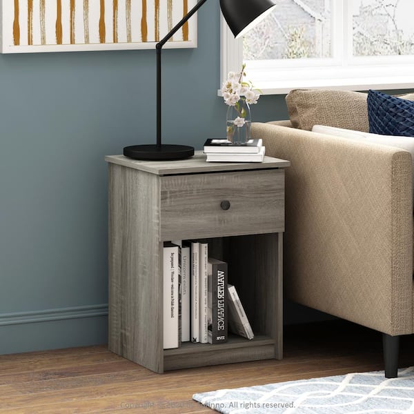 Furinno Lucca 24.2 in. x 17.8 in. x 15.6 in. French Oak Grey Nightstand with One Drawer (Set of 1)