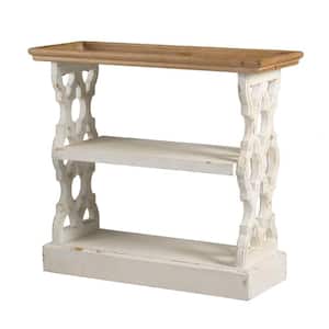 14.2 in. Brown and White Rectangle Wood Top Console Table with Carved Panels