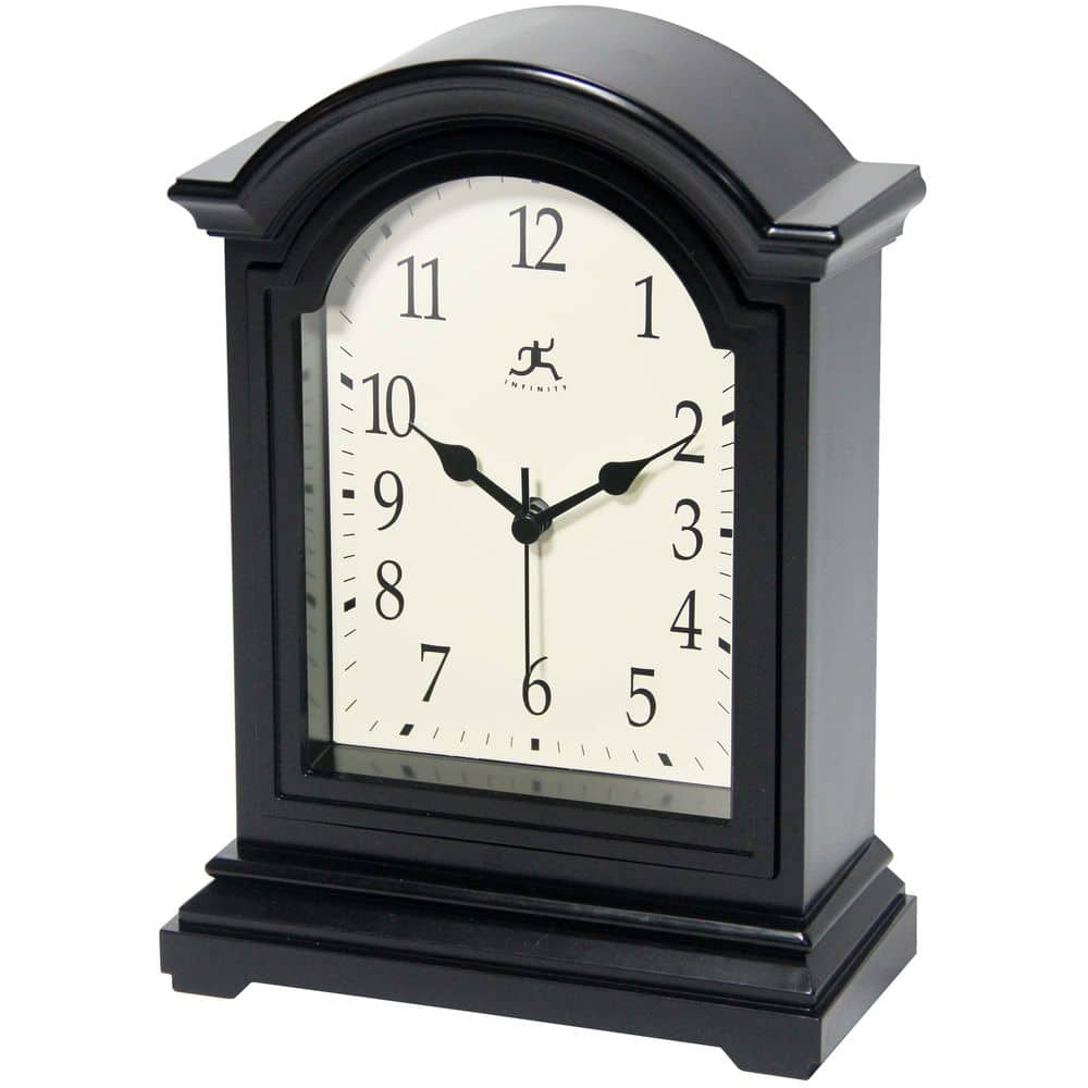 9" Black Plastic Grandfather-Inspired Tabletop Clock with Beige Face
