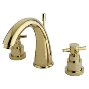 Elinvar 8 in. Widespread 2-Handle Bathroom Faucets with Brass Pop-Up in Polished Brass