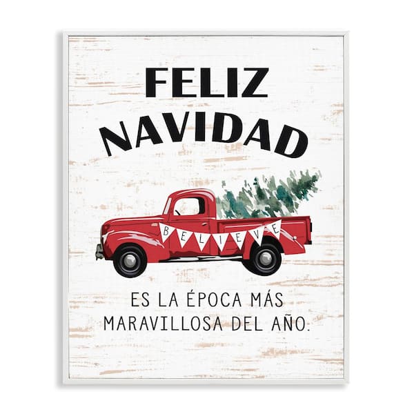 Feliz Navidad Red Truck Xmas by Lettered and Lined White Framed Abstract Giclee Art Print 20 in. x 16 in.