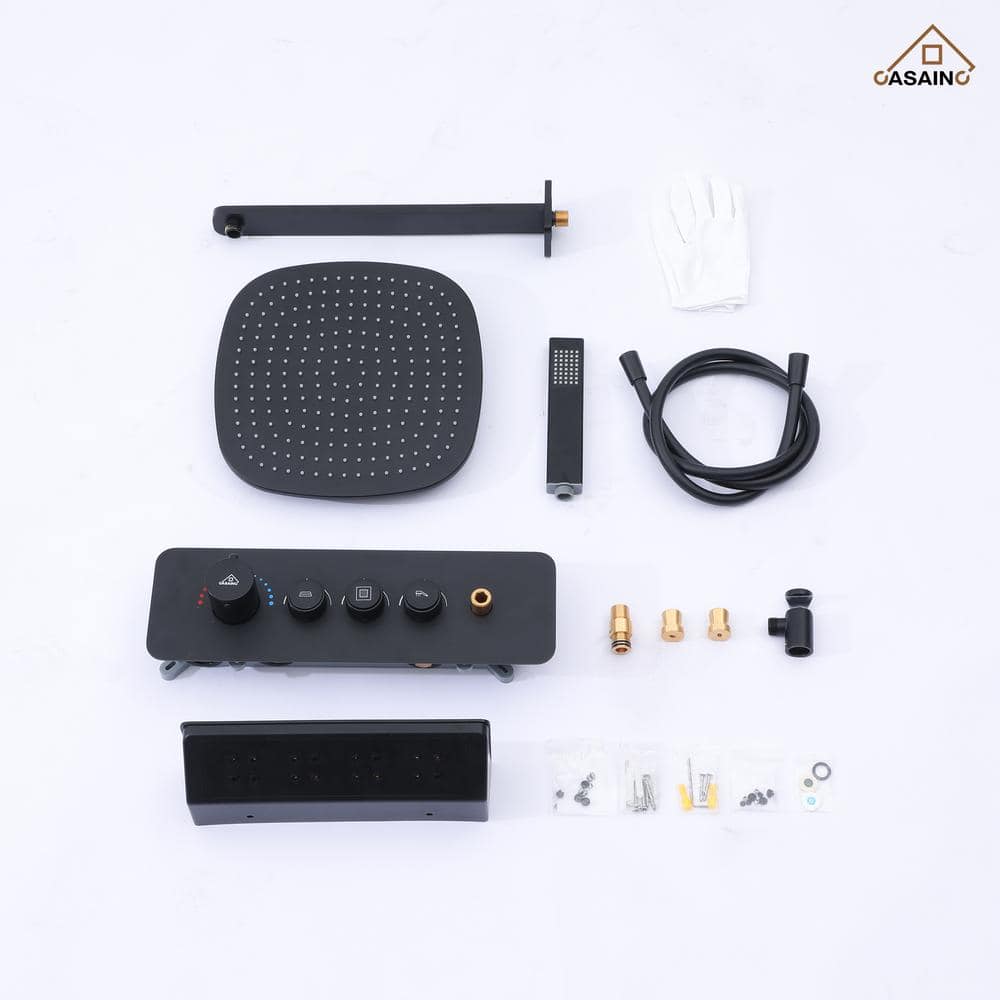 Matte Black Wall Mounted Shower System with Rainfall and Neck Massage