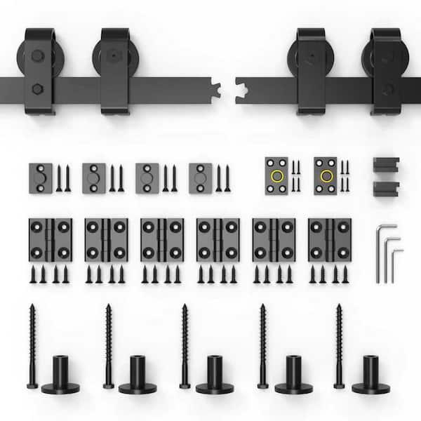6 ft. /72 in. J Shape Frosted Black Top Mount Bi-Fold Sliding Barn Door Hardware Track Kit for 4-Doors