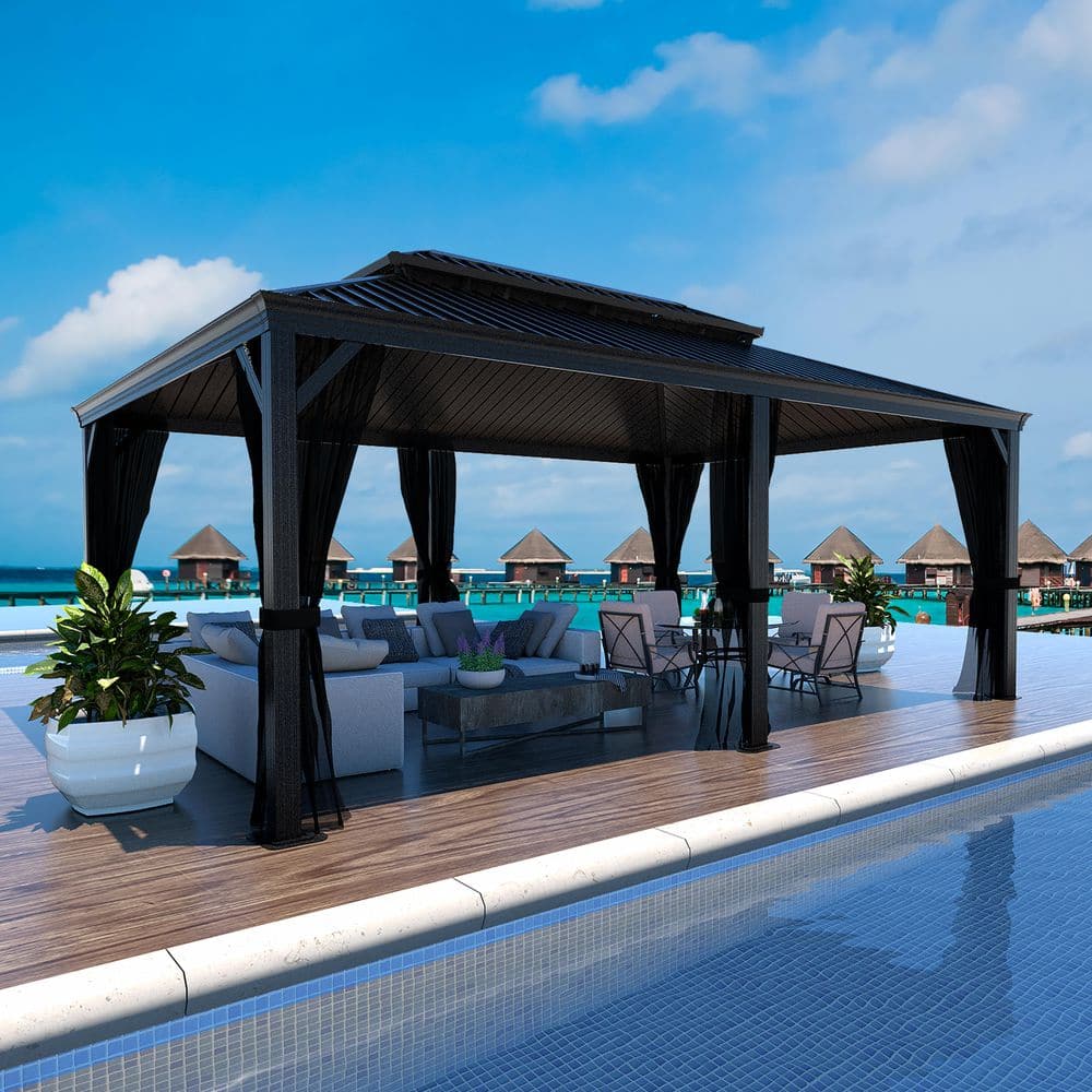 VEIKOUS 20 ft. W x 12 ft. D Aluminum Hardtop Gazebo with Galvanized Double Roof and Textilene Netting
