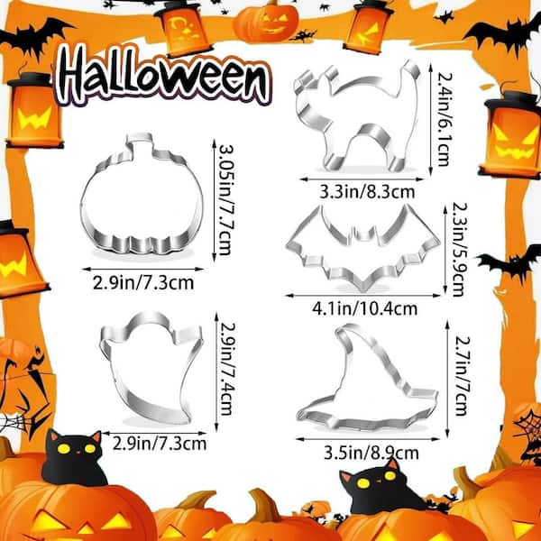 LAIFUCAM 5pcs Halloween Cookie Cutter Set Pumpkin Bat Ghost Witch