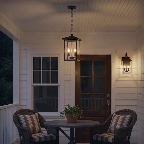 KAWOTI 16.25 in. 2-Light Sandy Black Outdoor Pendant Lights with