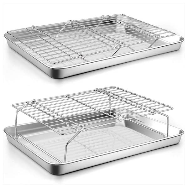 Stainless Steel Silver Baking Sheet Set with Cooling Wire Rack Oven Dishwasher Safe 4-Piece Set