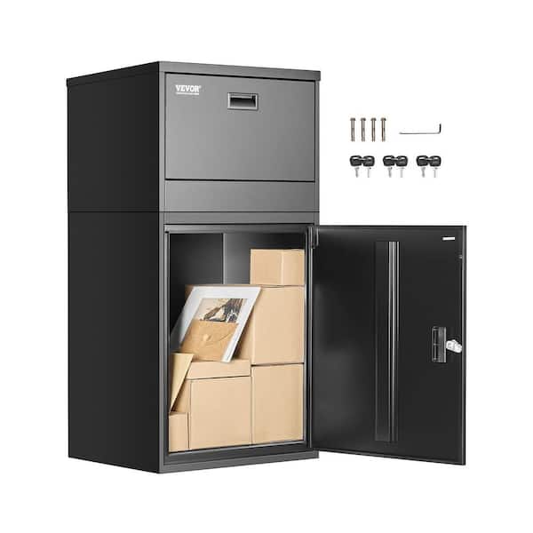 Package Delivery Boxes for Outside, 51 Gal. Black Galvanized Steel Deck Box, 38.6 in. Mailbox for Parcel with Lock