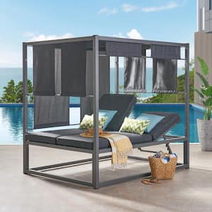 Heminger Gray Metal Outdoor Day Bed with Dark Gray Cushion