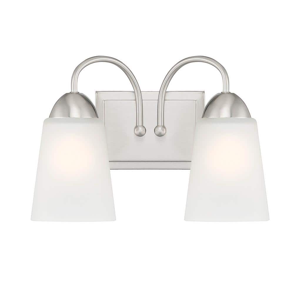 Brushed Nickel 2-Light Dimmable Wall Sconce with Frosted Glass Shades