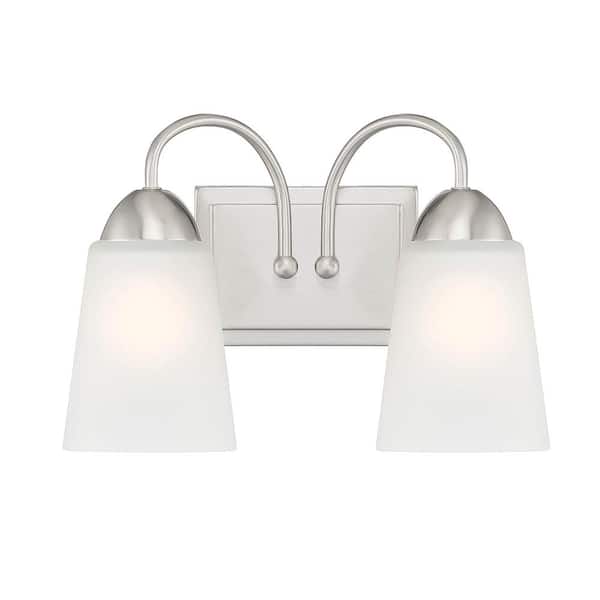 Designers Fountain Malone 12.75 in. 2-Light Brushed Nickel Transitional Vanity Light with Frosted Glass Shades