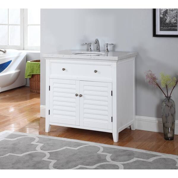 Crawford & Burke Truman 34 in. W x 20.7 in. D Vanity in White with Marble Vanity Top in Gray and White with White Basin