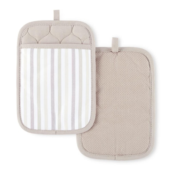 MARTHA STEWART Daisy Stripe Beige/Brown Cotton Pot Holder (Set of 2)
