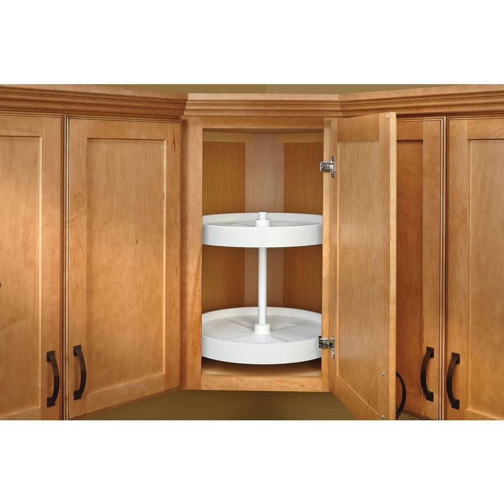 White Polymer Full Circle 2-Shelf Lazy Susan for Corner Cabinets