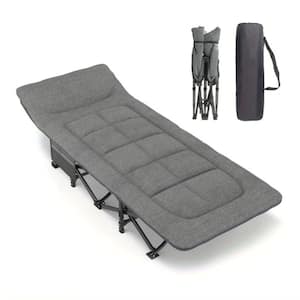 Black Metal Outdoor Day Bed Portable Folding Bed with Carry Bag and 330 lbs. Capacity in Gray Cushion