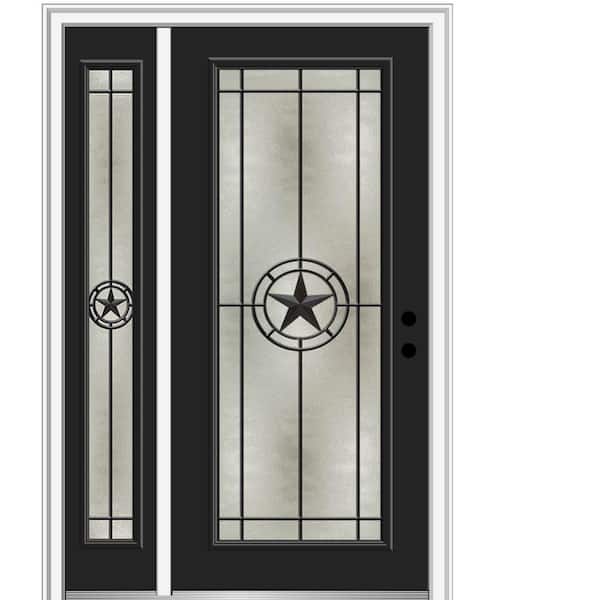 MMI Door Elegant Star 50 in. x 80 in. Left-Hand Inswing Full Lite Decorative Glass Black Painted Fiberglass Prehung Front Door