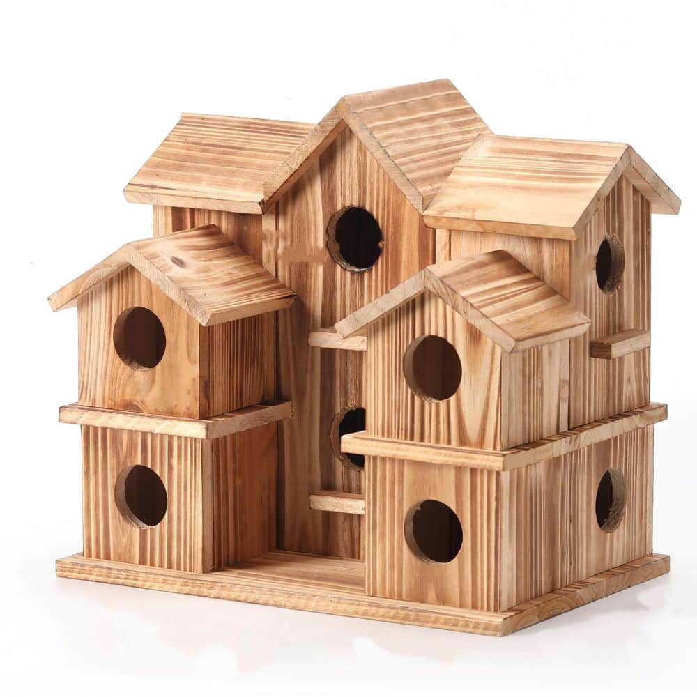 N/A Wood Hanging Hummingbird Nest Bird House Outdoor Indoor Decorative Wooden Birdhouse Garden 3 Pack With Ropes Ogph012397