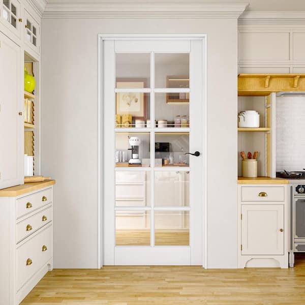 36 in. x 80 in. Left Handed 10-Lite Clear Glass White Solid Core MDF Door Kit with Quick Assemble Jamb