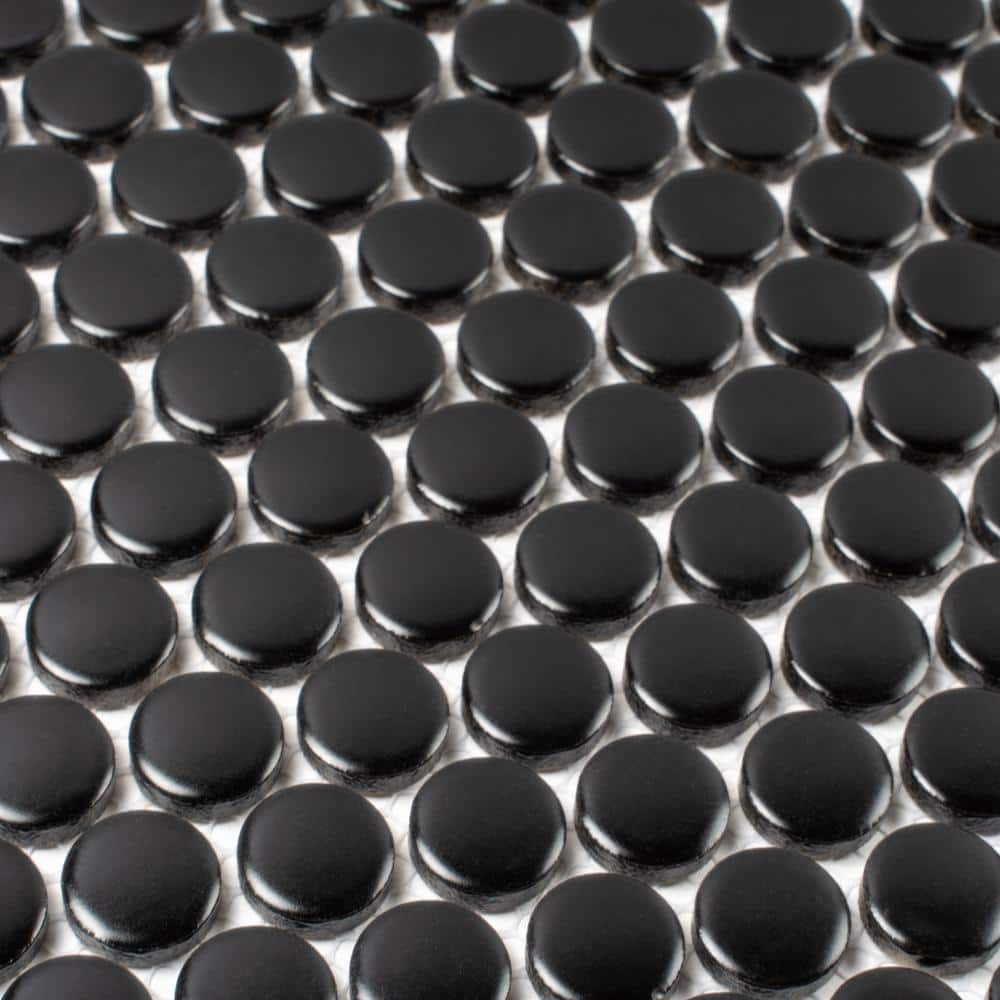 Cirkel 11.46'' x 12.4'' Glossy Black Porcelain Penny Tile Mosaic