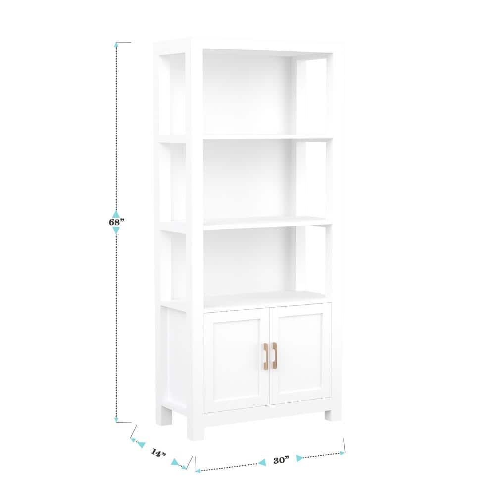 White 68" Wood Shaker Bookcase with Brass Hardware