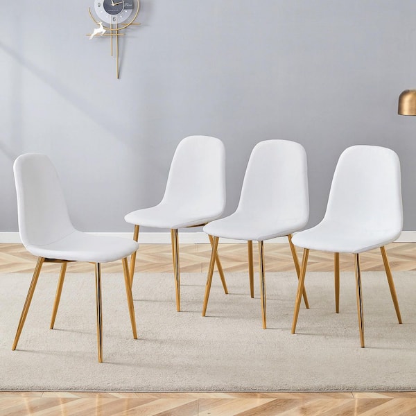 White/Gold Linen Dining Chairs Set of 4