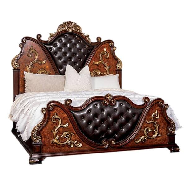 クイーンズヘナ ブラウン＆レッド Benjara Iliana Cherry Brown and Oak Brown Wood Frame Queen Panel