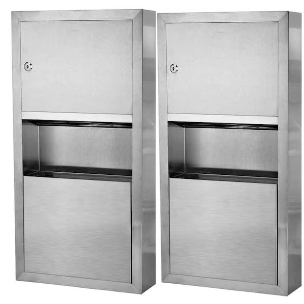 Alpine Industries 28 in. Stainless Steel In-Wall Recessed Commercial Paper Towel Dispenser with 2 Gal. Waste Receptacle (2-Pack)