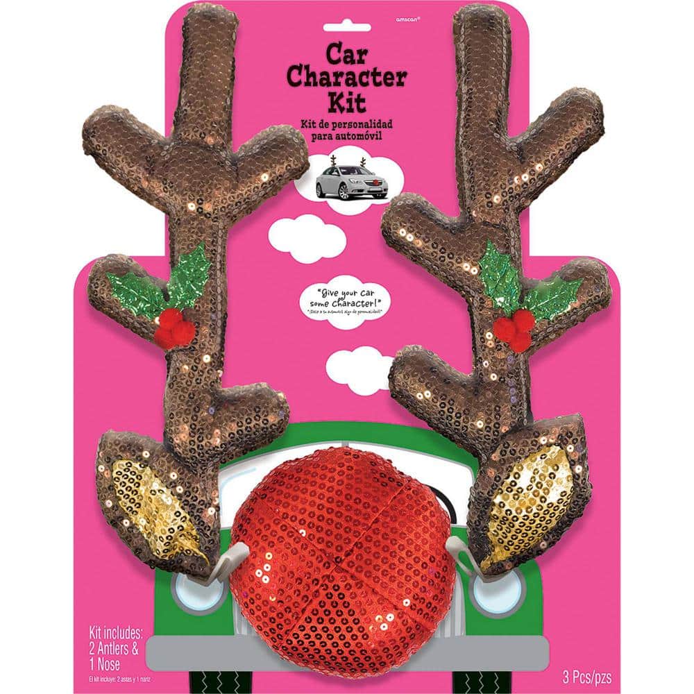 Window Roof-Top & Grille Rudolph & Rearview Mirror Car Antlers Kit with Christmas Jingle Bells Decorations for Passager Car SUV Van KLSTFENG Car Reindeer Antlers & Nose & Ears 