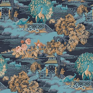 Edo Toile Navy Nonwoven Paper Paste the Wall Removable Wallpaper