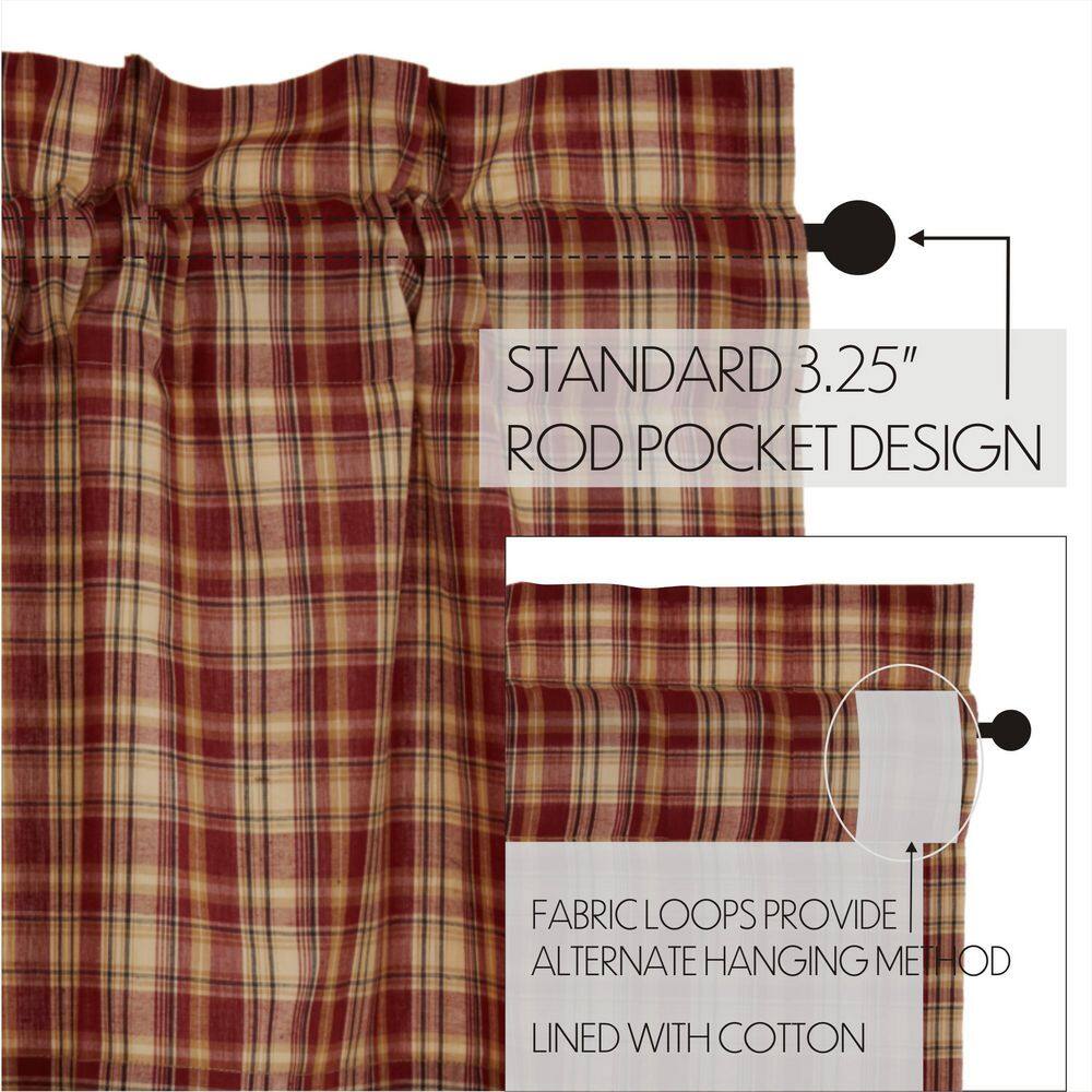 Rust Red and Khaki Plaid Cotton Rod Pocket Valance