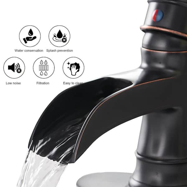 Waterfall Single Hole Single-Handle Low-Arc Bathroom Faucet with Pop-up Drain Assembly in Oil Rubbed Bronze