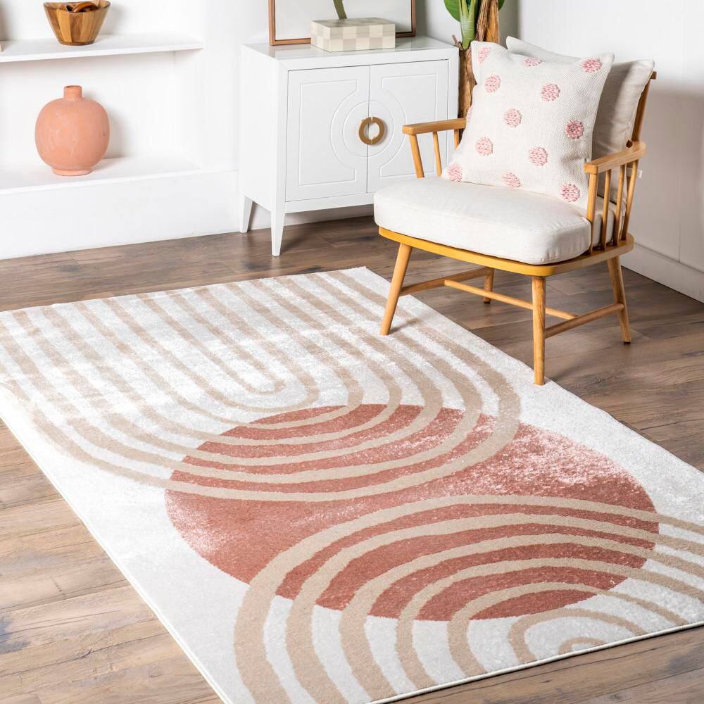 Blush and Ivory Abstract Synthetic 9' x 12' Area Rug