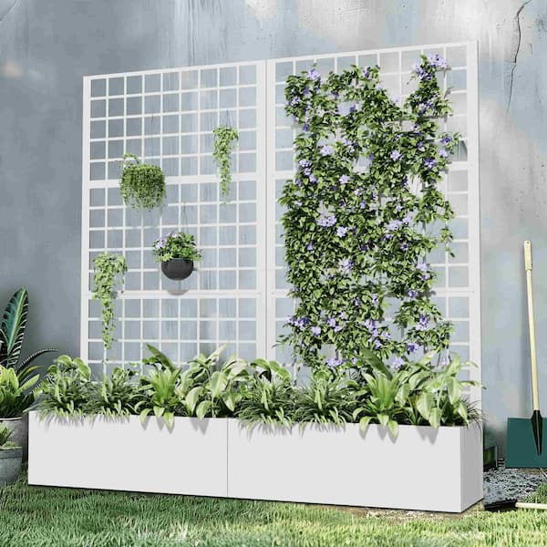 SpassWay 6 ft. H x 3 ft. W Metal Planter Box with Trellis White