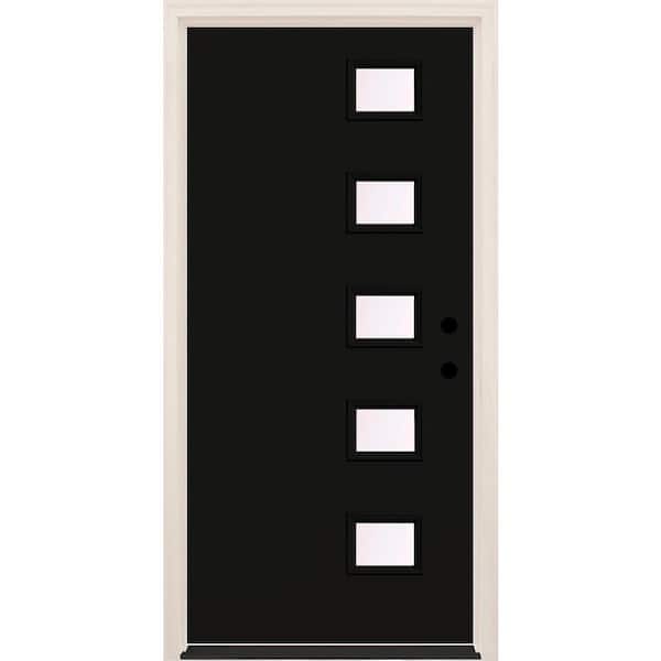 Builders Choice 36 in. x 80 in. Left-Hand/Inswing 5-Lite Clear Glass Onyx Painted Fiberglass Prehung Front Door w/4-9/16 in. Frame