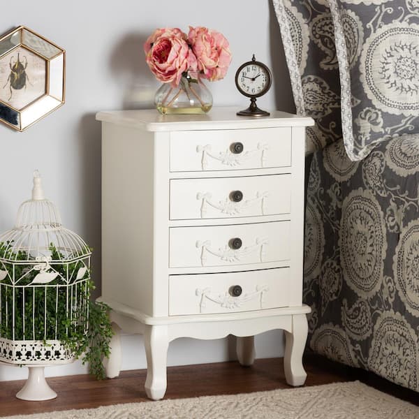 Baxton Studio Callen 4 Drawer White Nightstand 27 in. H x 18.3 in