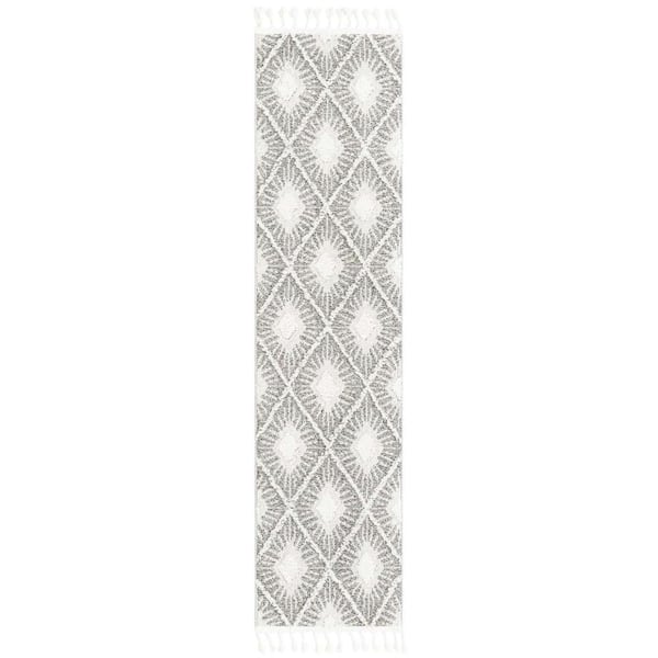 Unique Loom Boho Lilah Gray Ivory 2 ft. x 8 ft. Area Rug