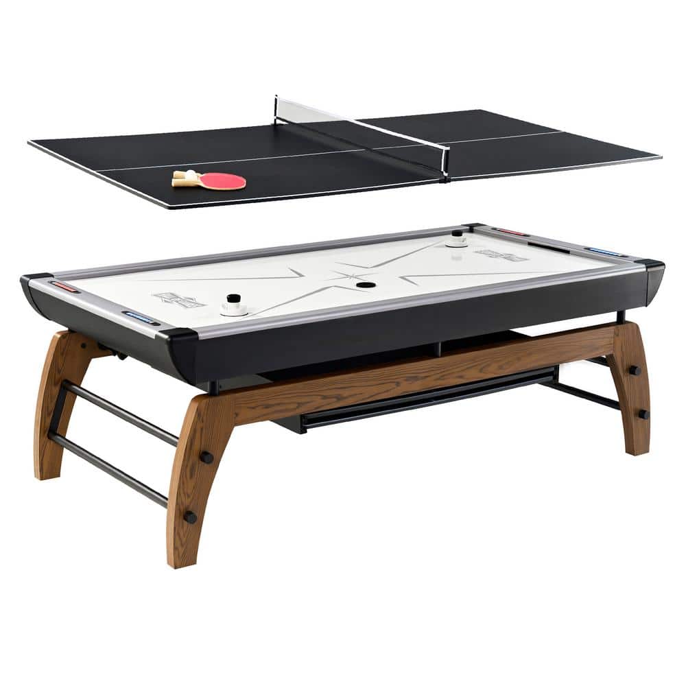 Hall of Games 7.5  Edgewood Air Powered Hockey Table and Tennis Top 2-in-1 With Pusher  Puck  Net  and Paddle Set