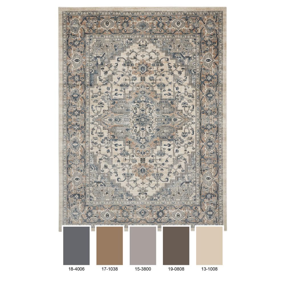Concerto Ivory Grey Synthetic Runner Rug 2'2" x 12'