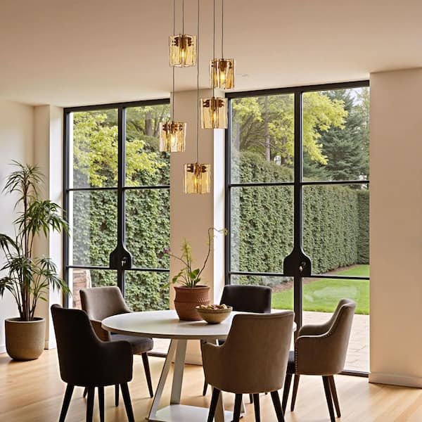 Amber Grass Chandelier 5灯 SILJOY Contemporary 5-Light Amber Glass Globe Chandelier Modern