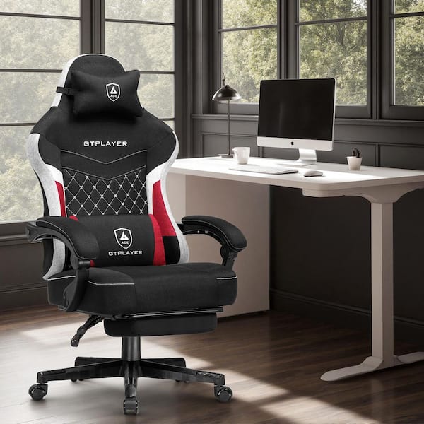 Gaming Chair Fabric Ergonomic Adjustable Height Computer Chair with Linkage Armrests, BlackRed