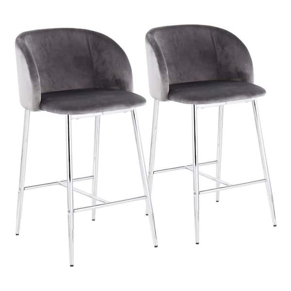 Lumisource Fran 26.5 in. Grey Velvet and Chrome Metal Counter Height Bar Stool (Set of 2)